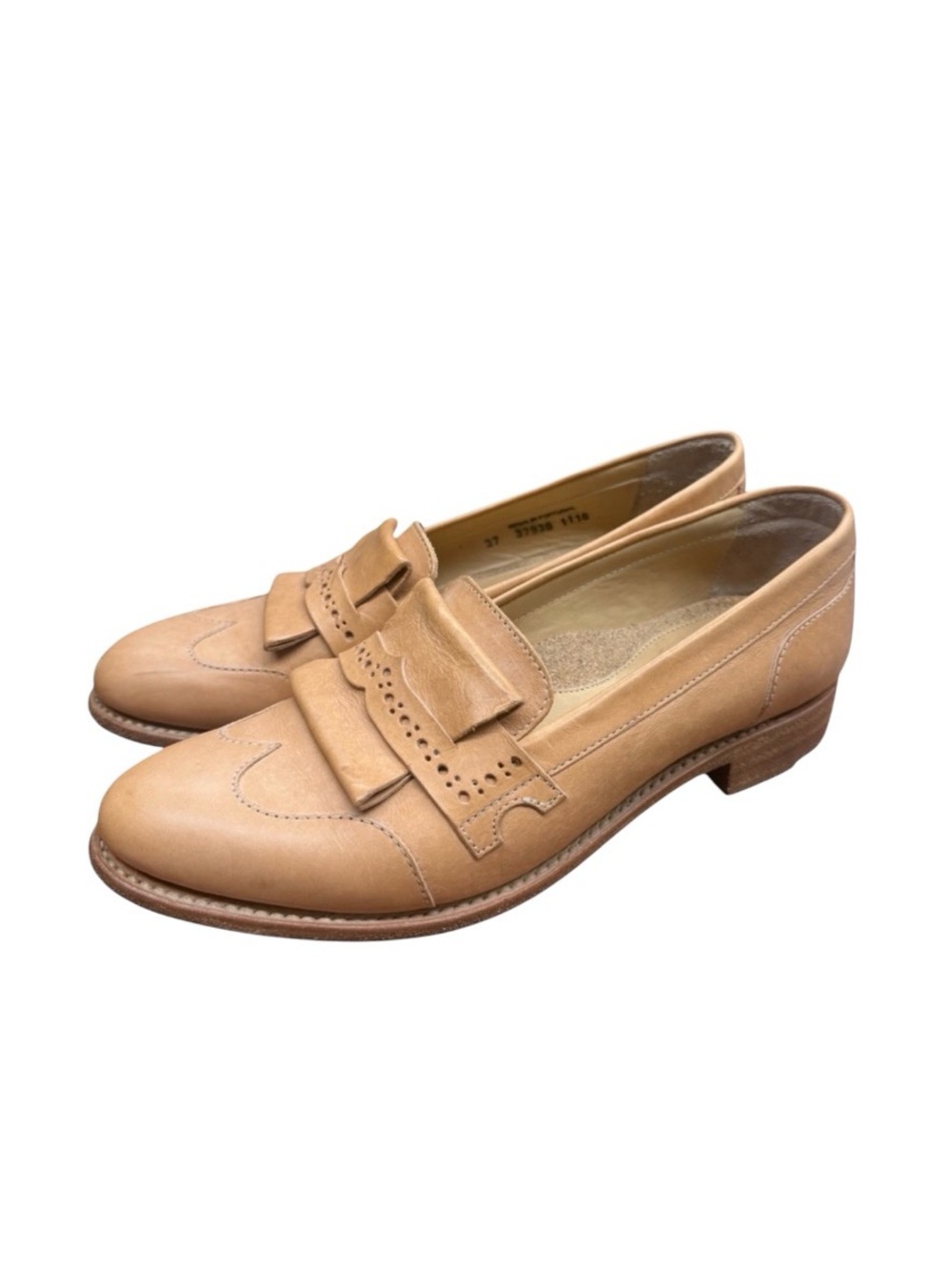 The Office of Angela Scott Tan Leather Kiltie Brogue Loafers Size 37 / US 7